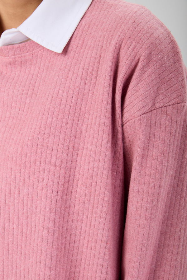 Düz Bisiklet Yaka Kadın Pembe Tunik - 24193 PEMBE
