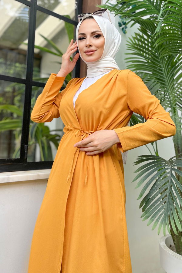 Düz Orta Kadın Sarı Elbise - 11491