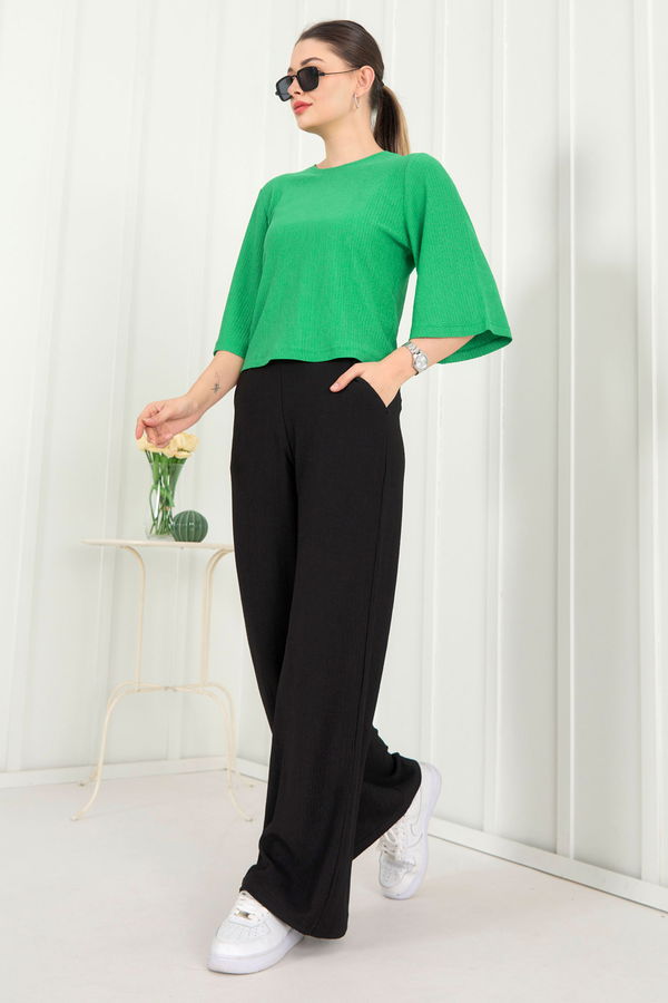 Düz Bisiklet Yaka Kadın Yeşil Bluz+Pantolon - 22340