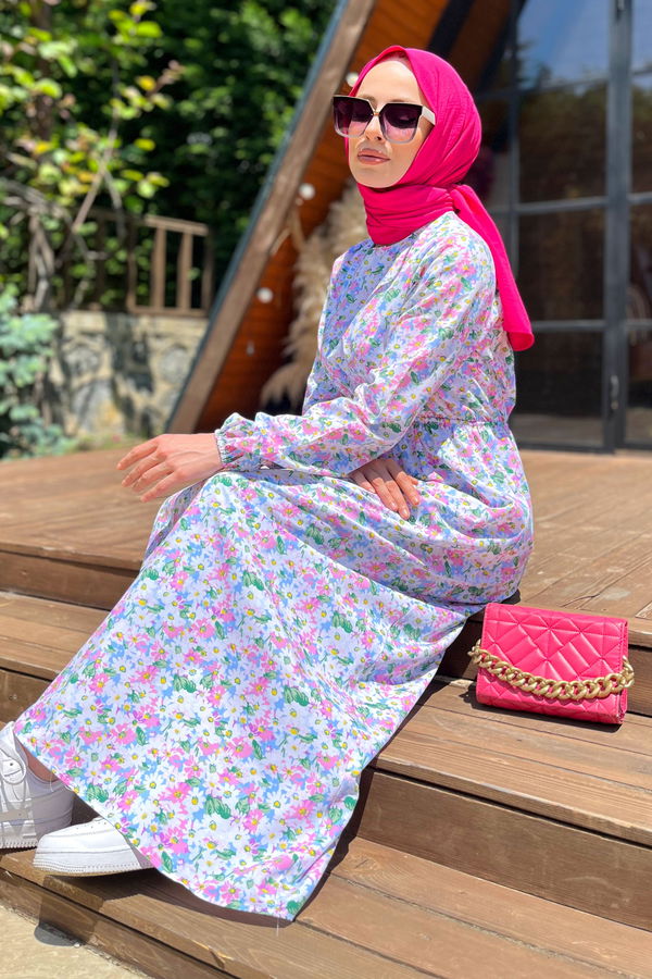 Düz Bisiklet Yaka Kadın Pembe Elbise - 22478