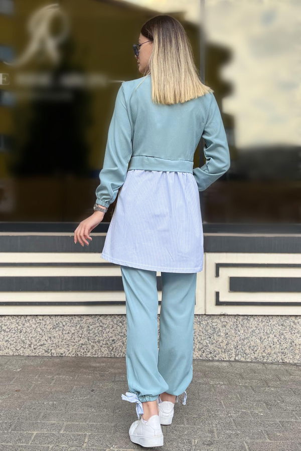 Düz Bisiklet Yaka Kadın Yeşil Tunik Pantolon - 10507 YEŞİL