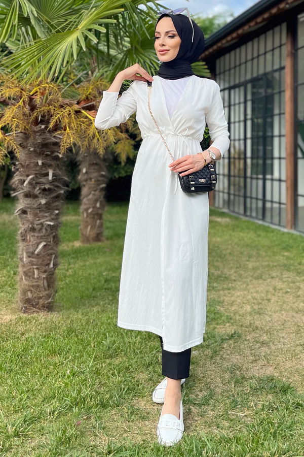 Düz Orta Kadın Beyaz Elbise - 11491 BEYAZ