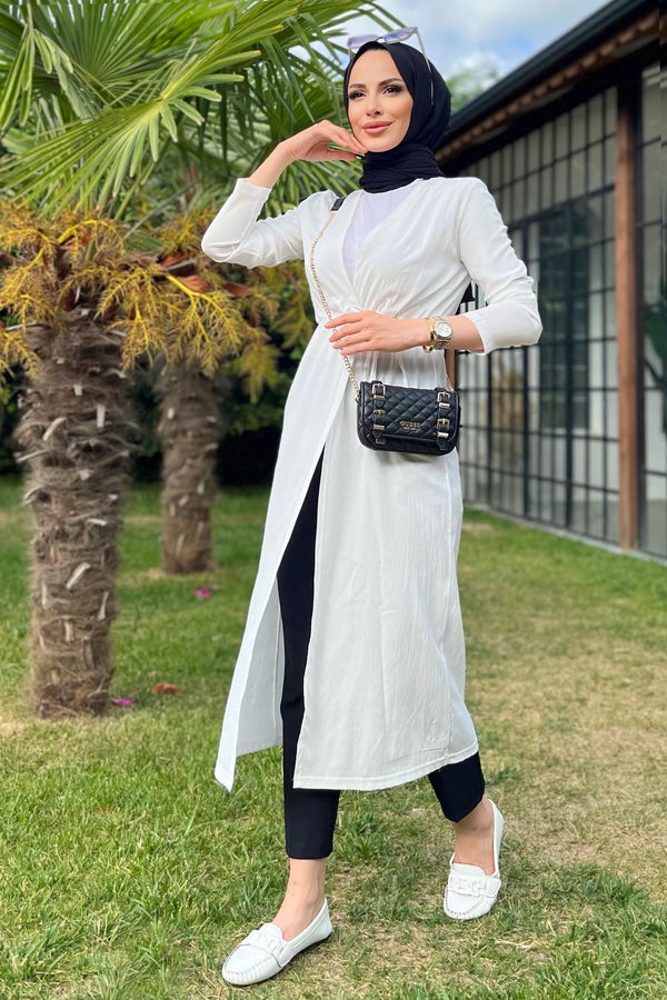 Düz Orta Kadın Beyaz Elbise - 11491 BEYAZ