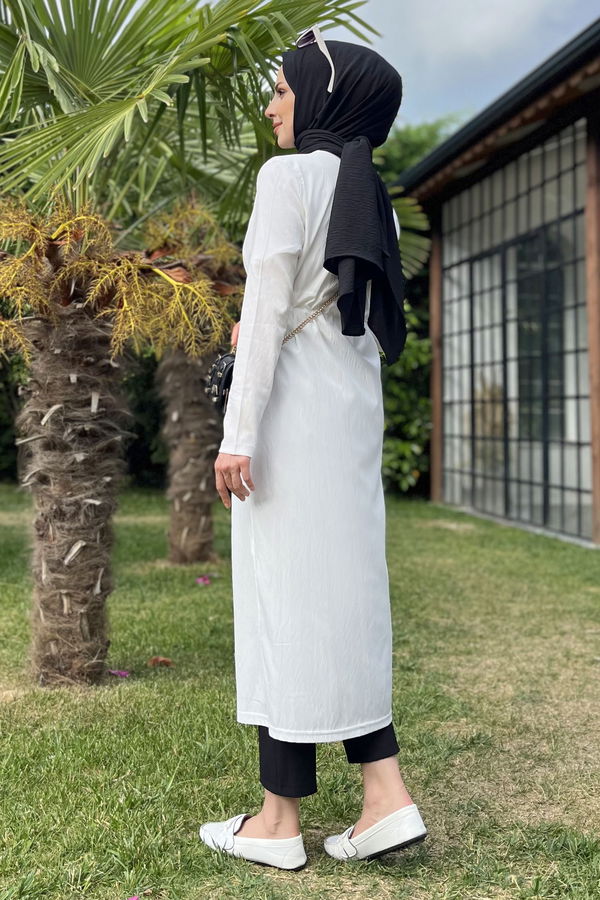 Düz Orta Kadın Beyaz Elbise - 11491 BEYAZ