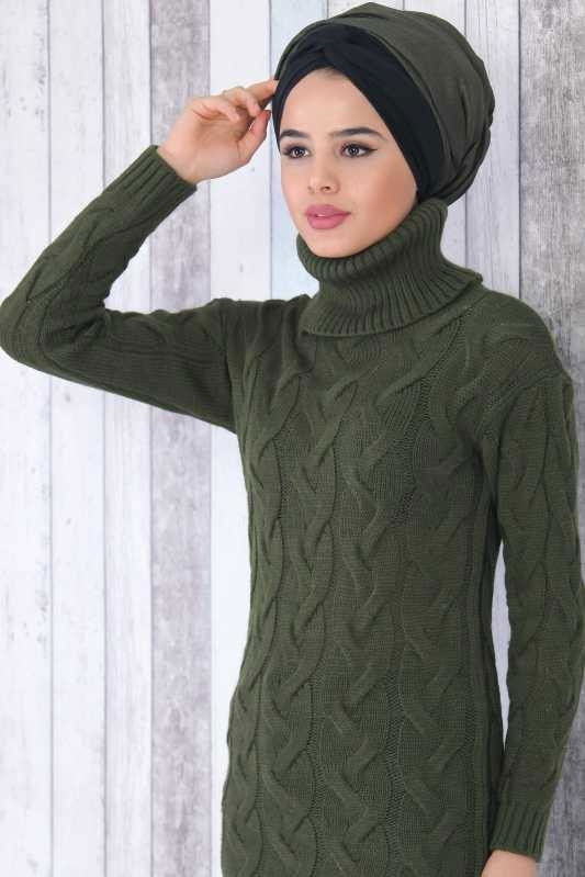 Düz Orta Kadın Haki Triko Tunik Haki - 01 9212 - 9212 HAKİ