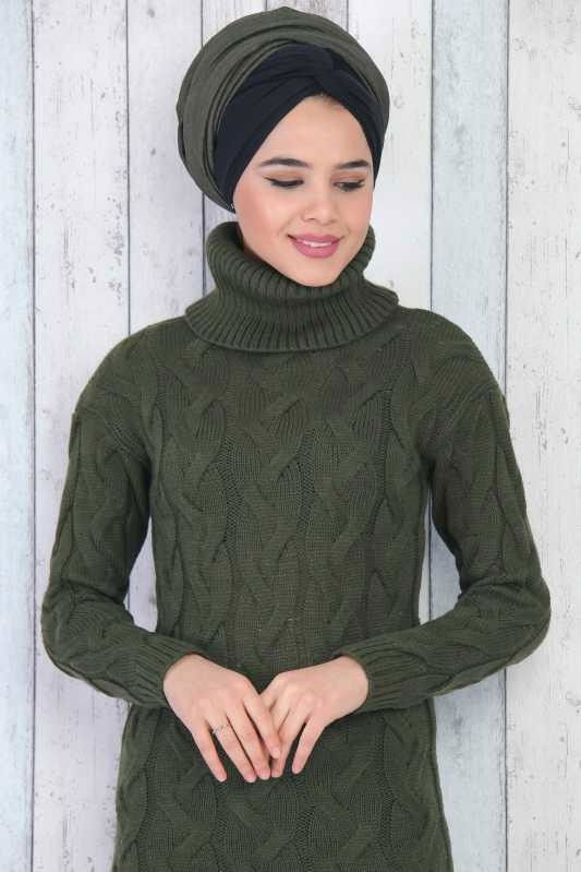 Düz Orta Kadın Haki Triko Tunik Haki - 01 9212 - 9212 HAKİ