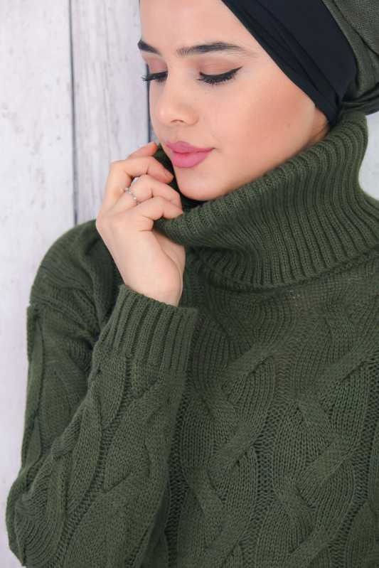 Düz Orta Kadın Haki Triko Tunik Haki - 01 9212 - 9212 HAKİ