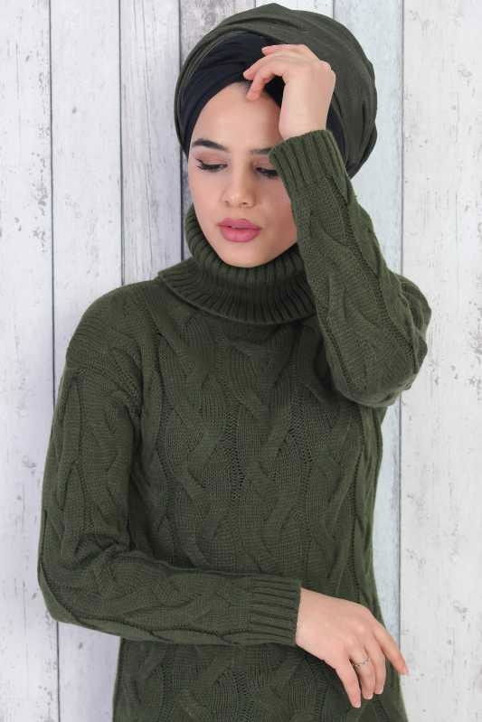 Düz Orta Kadın Haki Triko Tunik Haki - 01 9212 - 9212 HAKİ
