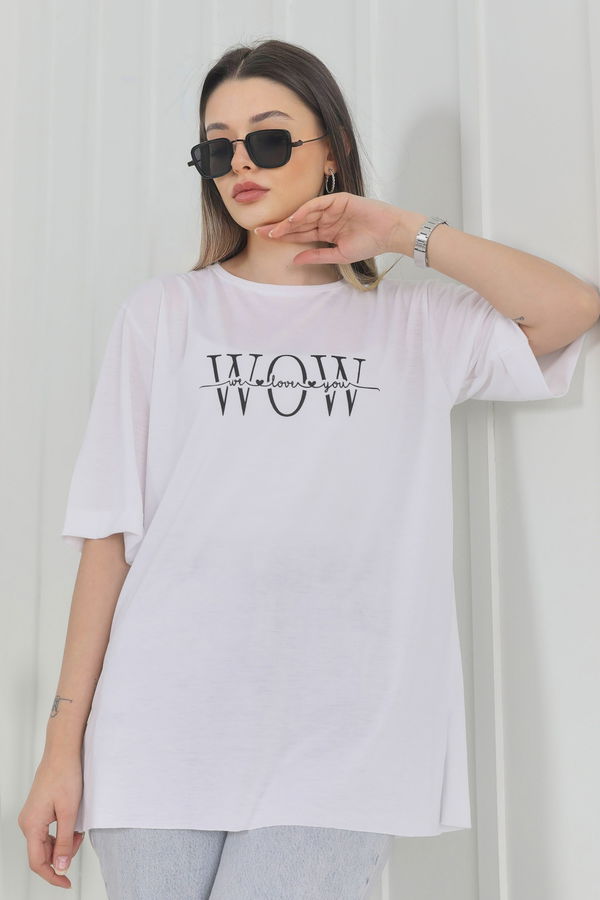 Düz Bisiklet Yaka Kadın Beyaz T-Shirt - 22247