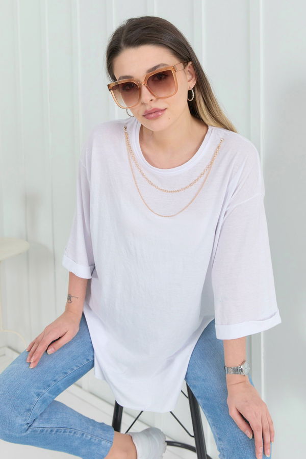 Düz Bisiklet Yaka Kadın Beyaz T-Shirt - 22265