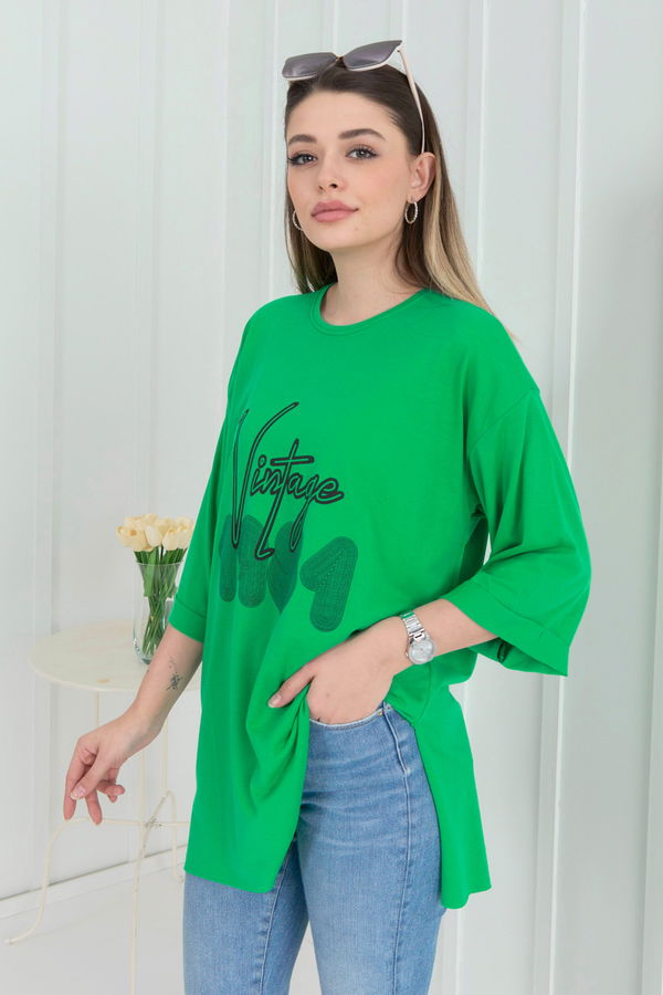 Düz Bisiklet Yaka Kadın Yeşil T-Shirt - 22266 YEŞİL