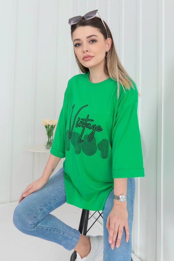 Düz Bisiklet Yaka Kadın Yeşil T-Shirt - 22266 YEŞİL