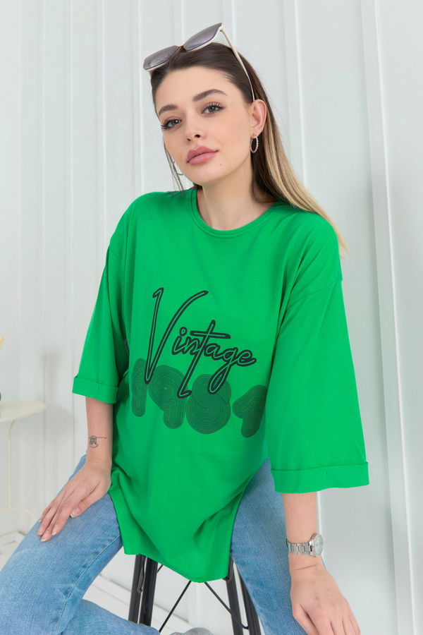 Düz Bisiklet Yaka Kadın Yeşil T-Shirt - 22266 YEŞİL
