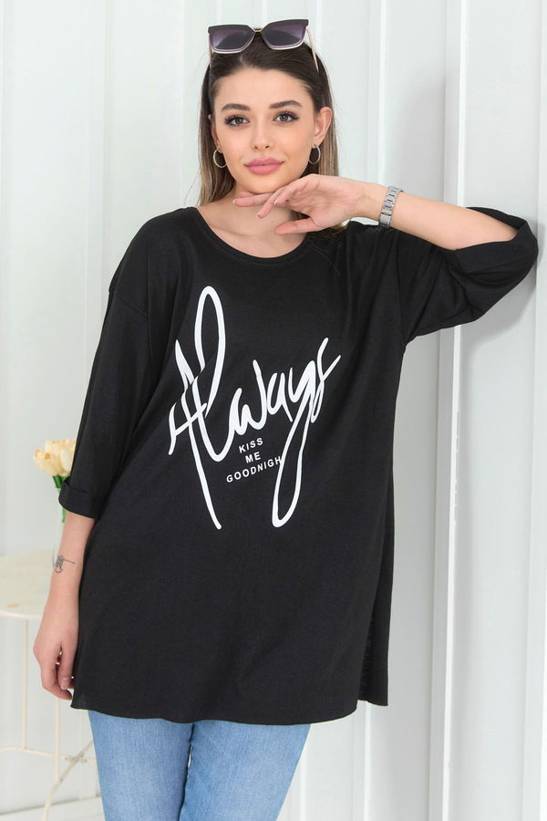 Düz Bisiklet Yaka Kadın Siyah T-Shirt - 22268 SİYAH