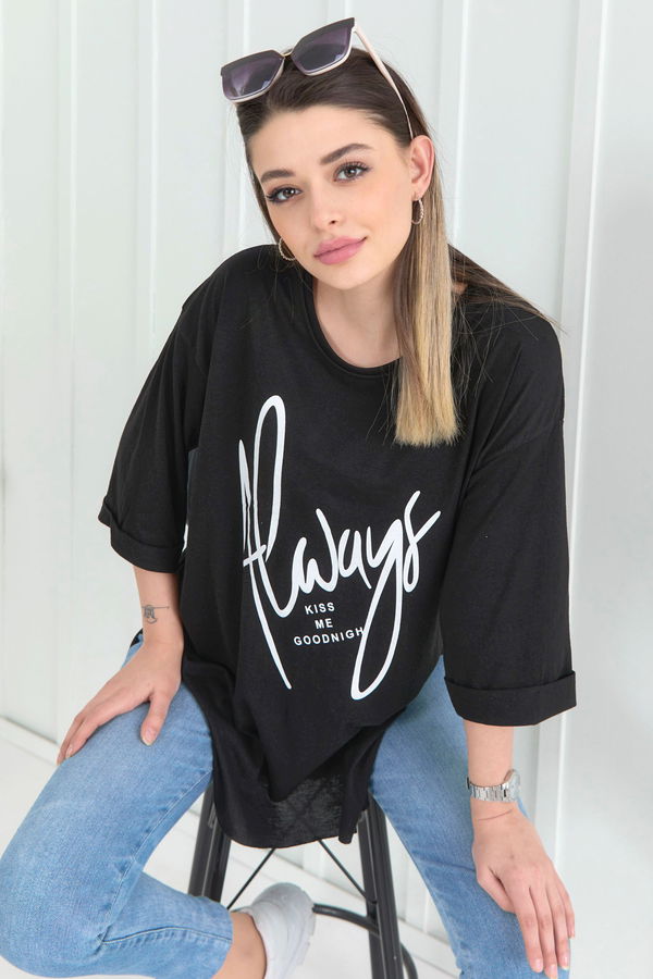 Düz Bisiklet Yaka Kadın Siyah T-Shirt - 22268 SİYAH