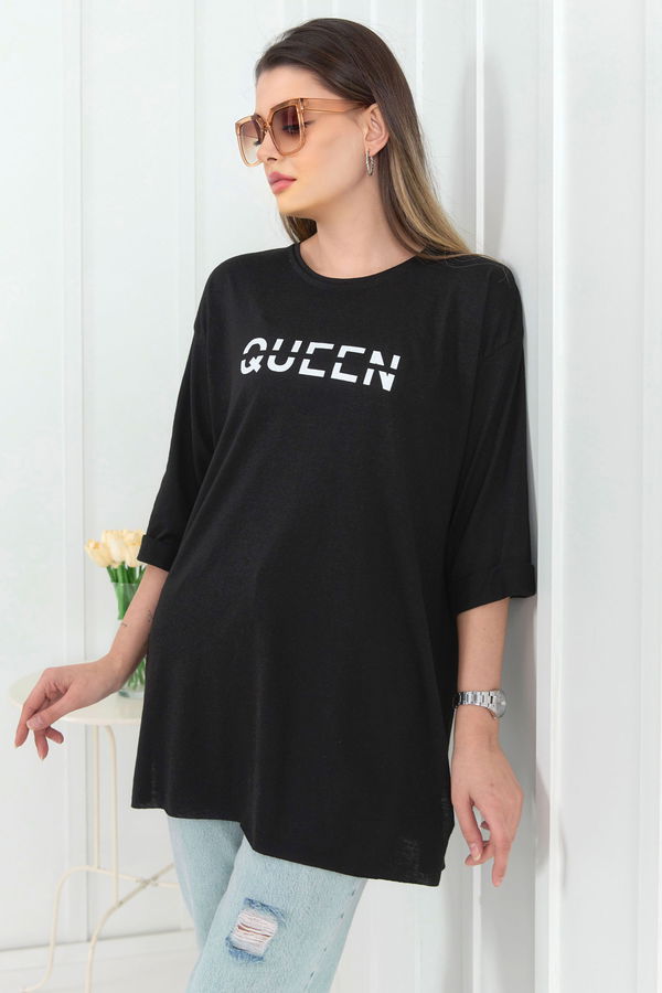 Düz Bisiklet Yaka Kadın Siyah T-Shirt - 22272