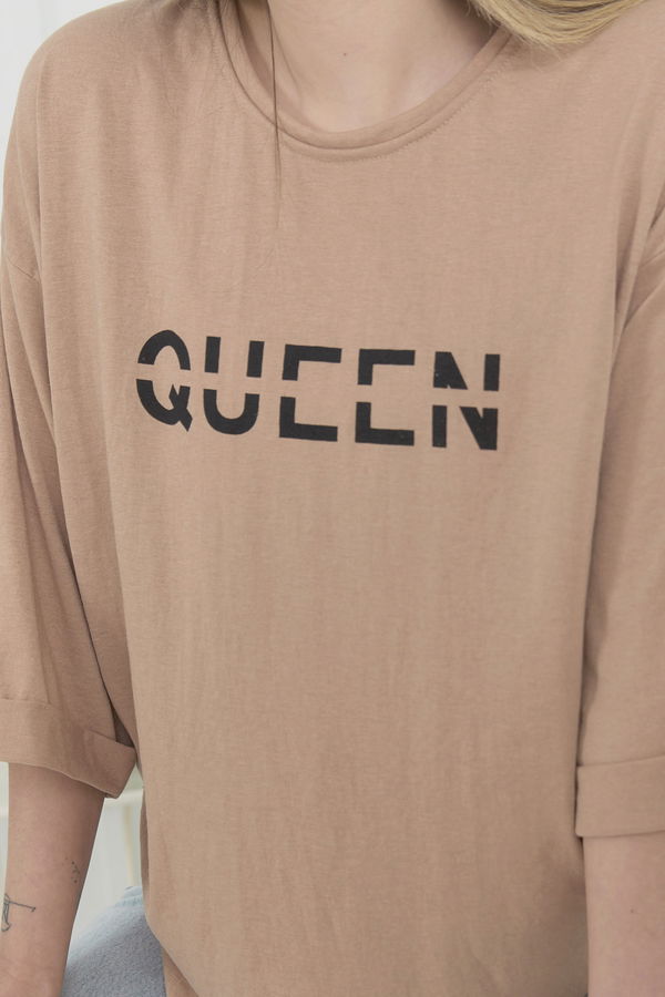 Düz Bisiklet Yaka Kadın Vizon T-Shirt - 22272 VİZON