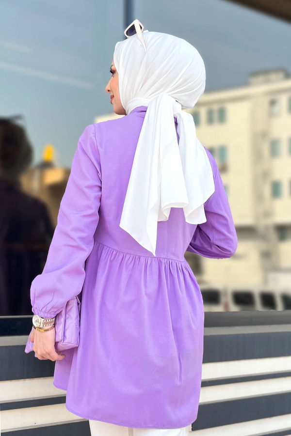 Düz Gömlek Yaka Kadın Lila Tunik - 22296