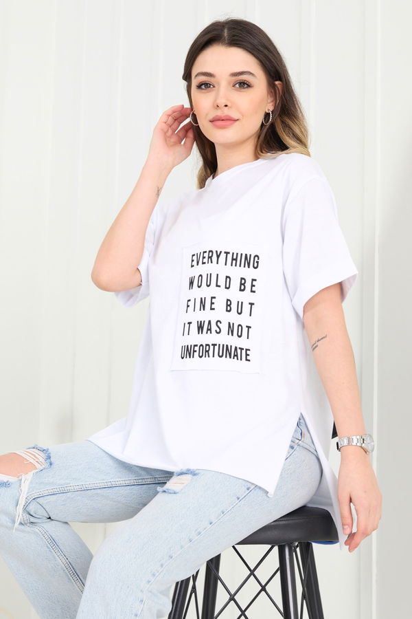 Düz Bisiklet Yaka Kadın Beyaz T-Shirt - 22369