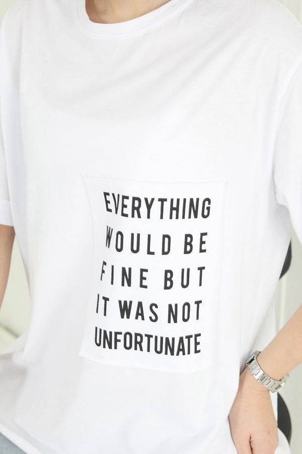Düz Bisiklet Yaka Kadın Beyaz T-Shirt - 22369