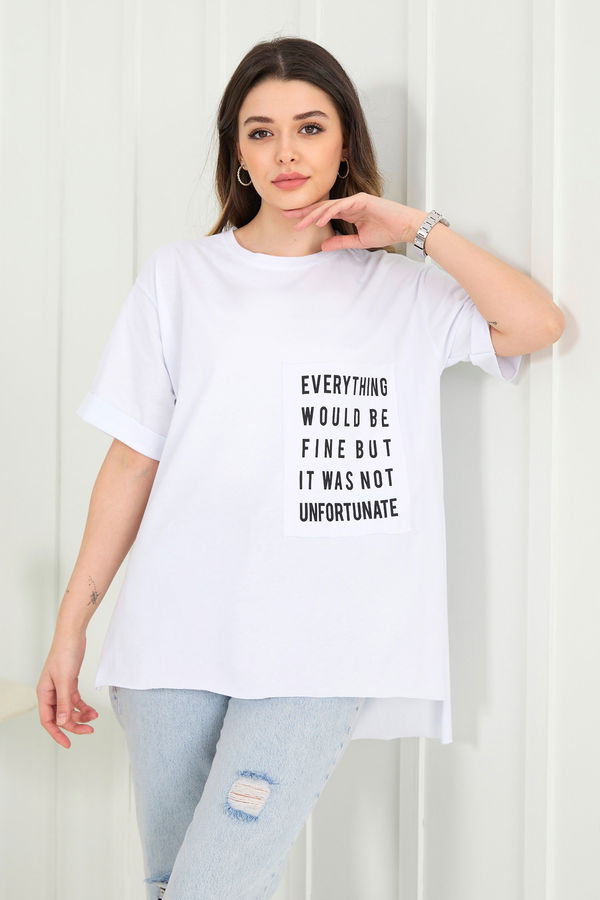 Düz Bisiklet Yaka Kadın Beyaz T-Shirt - 22369