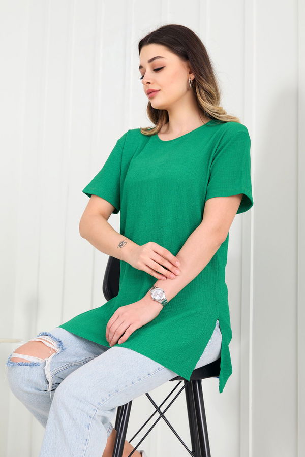 Düz Bisiklet Yaka Kadın Yeşil Bluz - 22381