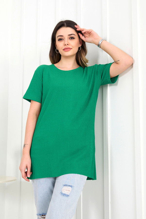 Düz Bisiklet Yaka Kadın Yeşil Bluz - 22381