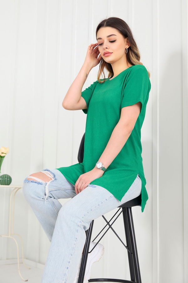 Düz Bisiklet Yaka Kadın Yeşil Bluz - 22381