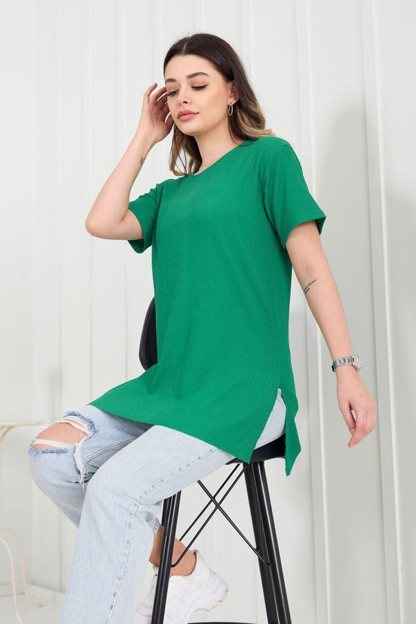 Düz Bisiklet Yaka Kadın Yeşil Bluz - 22381
