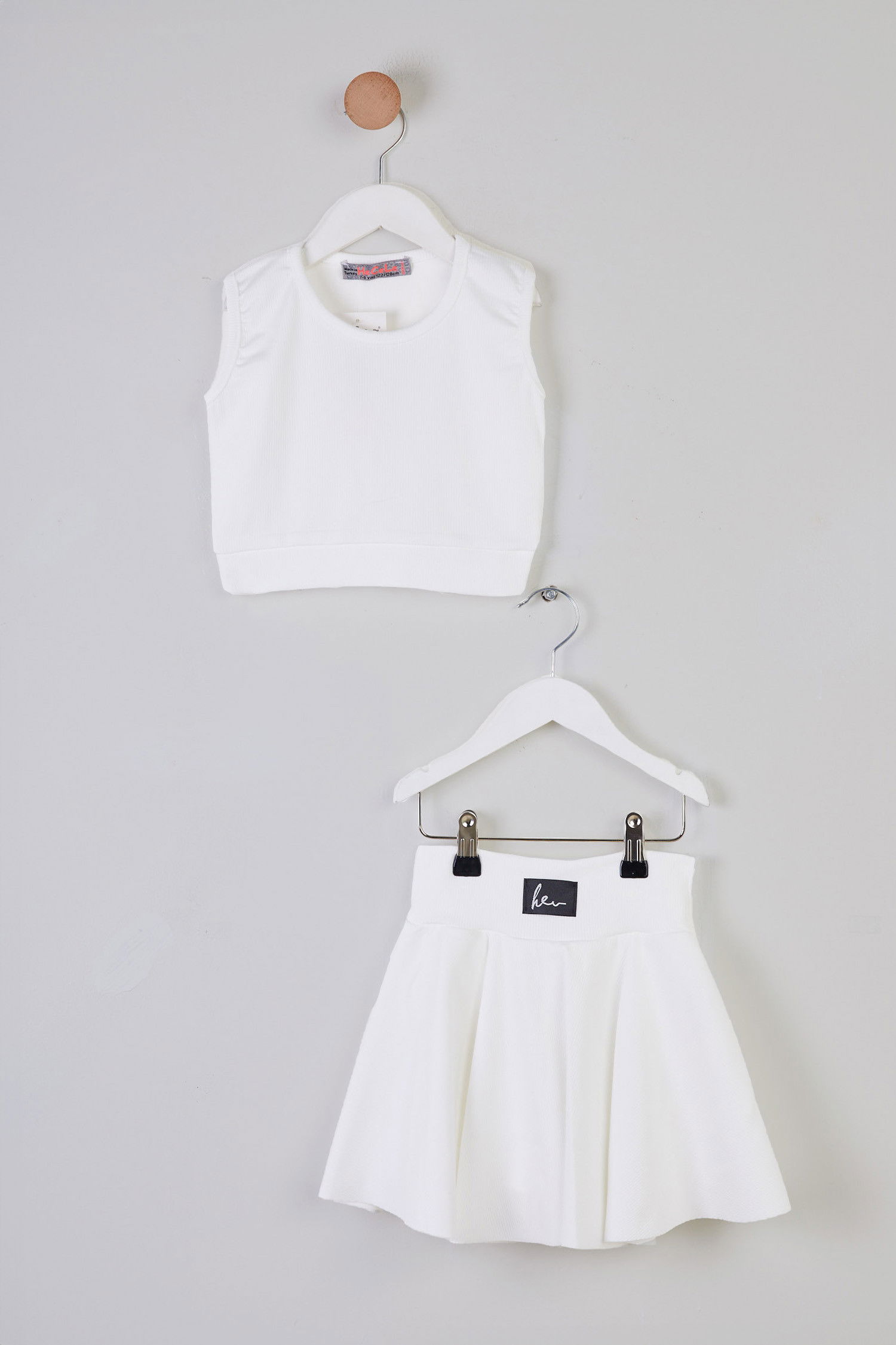 Kız Çocuk Beyaz Fitilli Crop Takım - 25781 BEYAZ