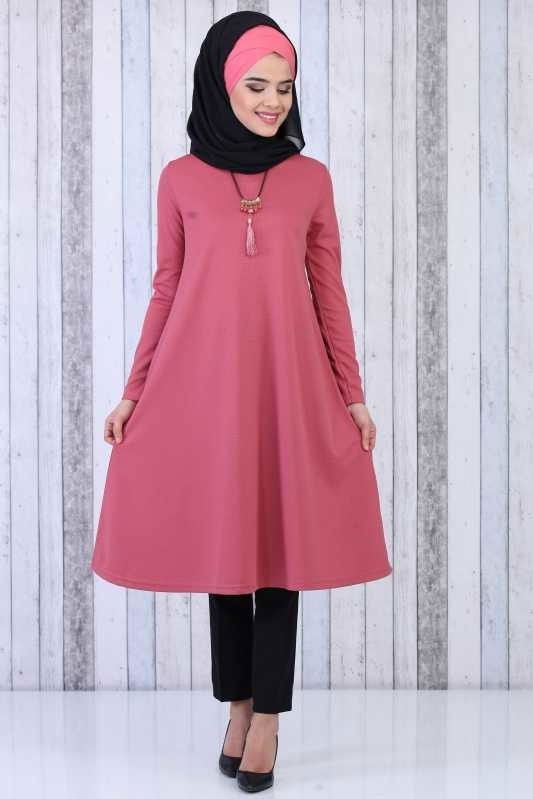 Düz Orta Kadın Pembe Tunik Kolye Kombin Gülkurusu - 02 6619 - 6619