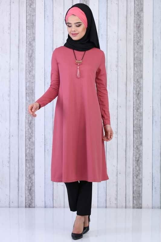 Düz Orta Kadın Pembe Tunik Kolye Kombin Gülkurusu - 02 6619 - 6619