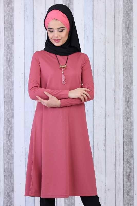 Düz Orta Kadın Pembe Tunik Kolye Kombin Gülkurusu - 02 6619 - 6619