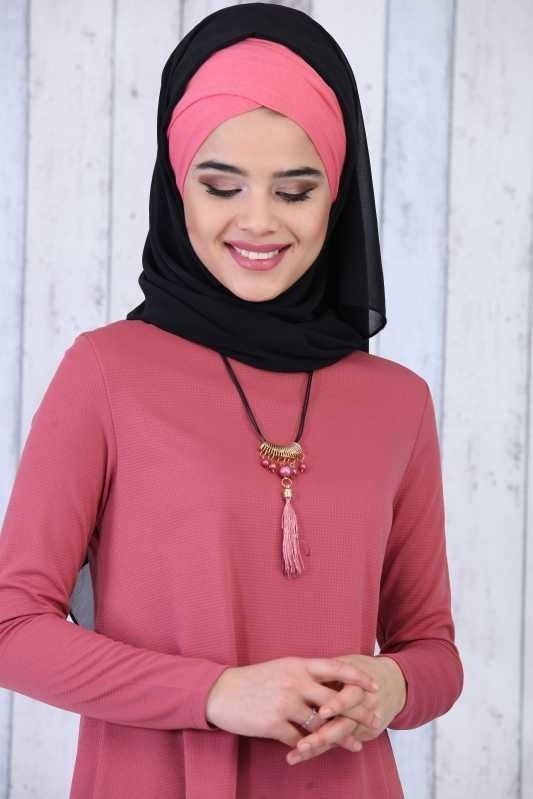 Düz Orta Kadın Pembe Tunik Kolye Kombin Gülkurusu - 02 6619 - 6619