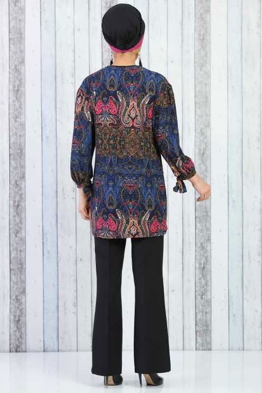 Düz Orta Kadın Mavi Desnli Tunik Saks 02 6631 - 6631