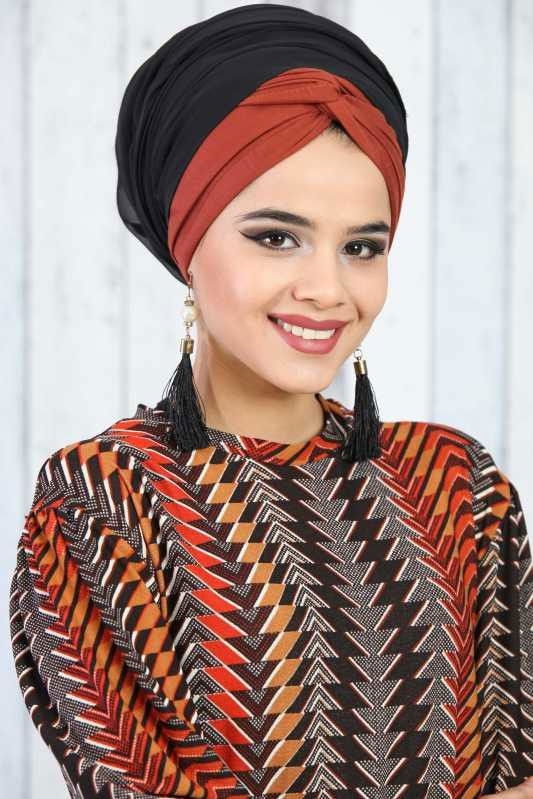 Düz Orta Kadın Kiremit Desenli Tunik Kiremit  - 6632