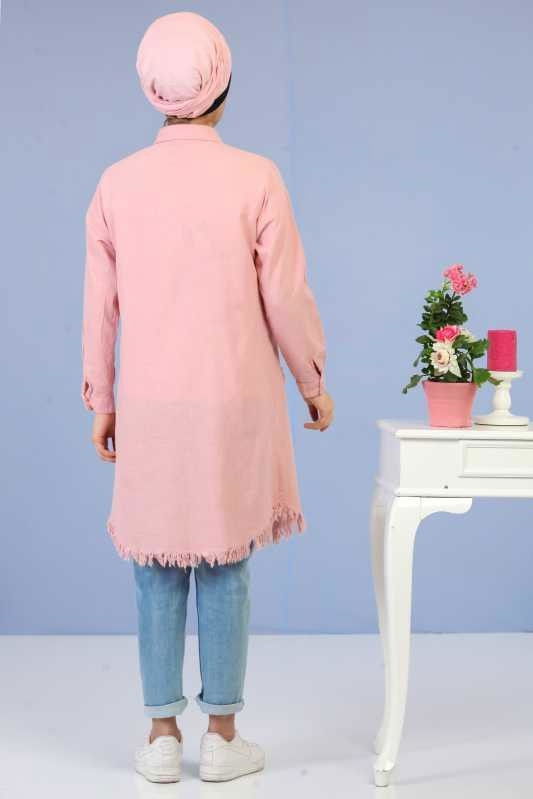 Düz Orta Kadın Pembe Püsküllü Tunik Pembe  - 6697