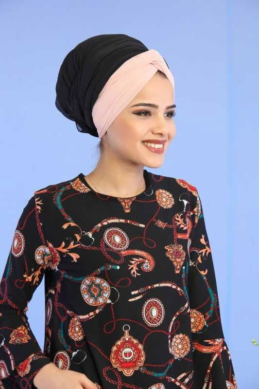 Düz Orta Kadın Siyah Kol Volenli Tunik Siyah  - 6714
