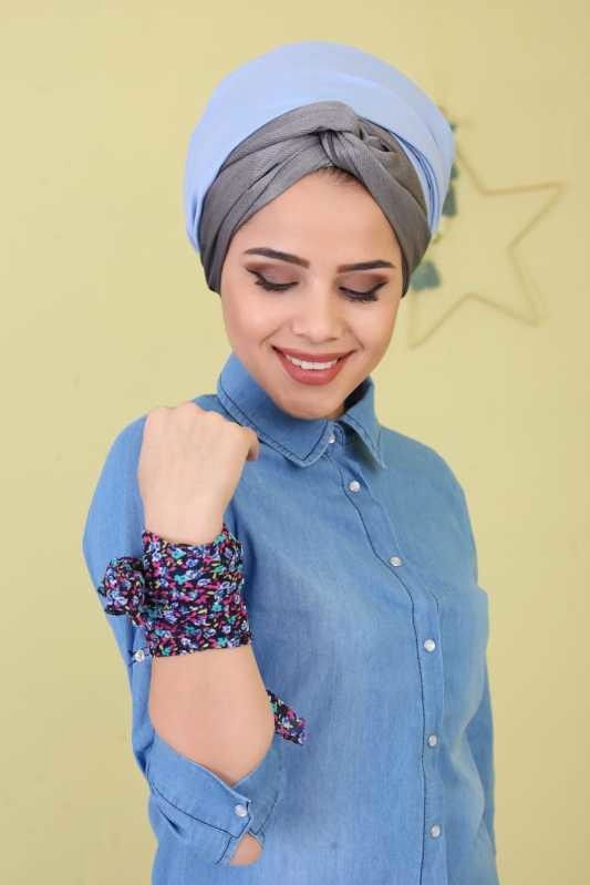 Düz Orta Kadın Mavi Fular Kot Tunik Mavi - 02 6716 - 6716 MAVİ