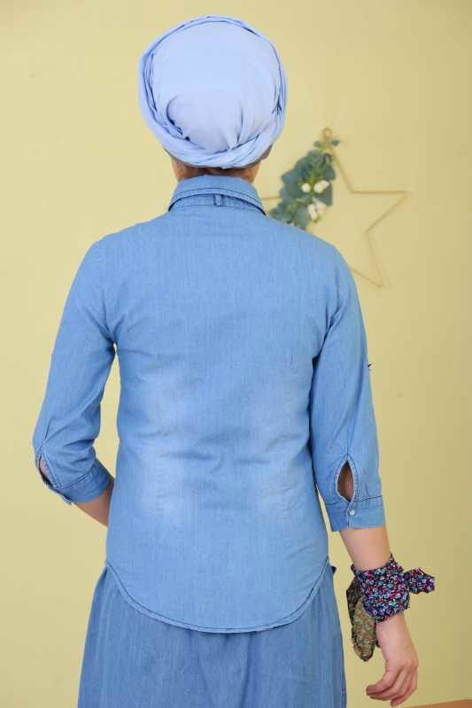 Düz Orta Kadın Mavi Fular Kot Tunik Mavi - 02 6716 - 6716 MAVİ
