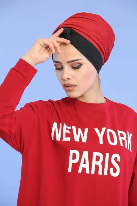 Düz Orta Kadın Bordo Pul Detay Spor Tunik Bordo  - 6725 BORDO