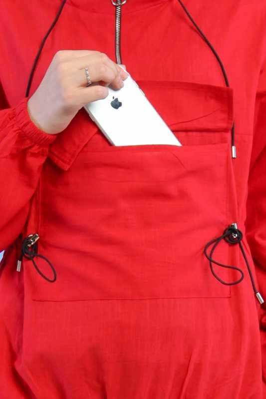 Düz Orta Kadın Bordo Kapşonlu Sweat Taba  - 6741 BORDO
