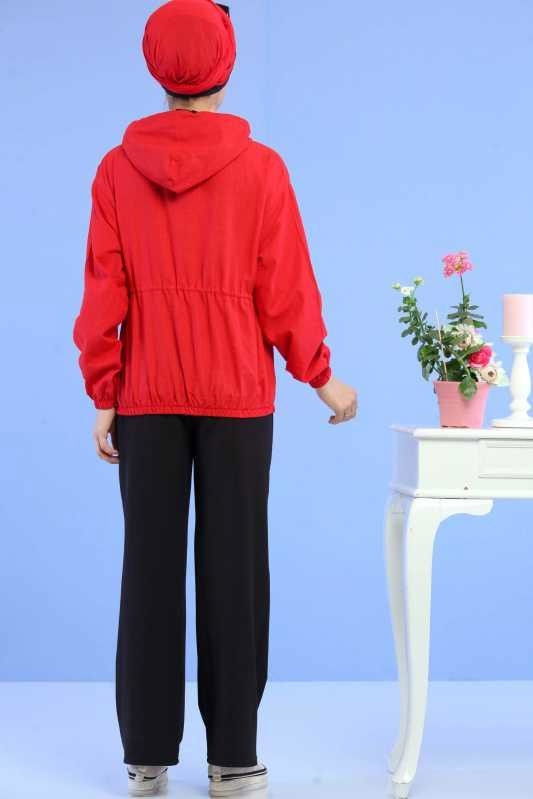 Düz Orta Kadın Bordo Kapşonlu Sweat Taba  - 6741 BORDO