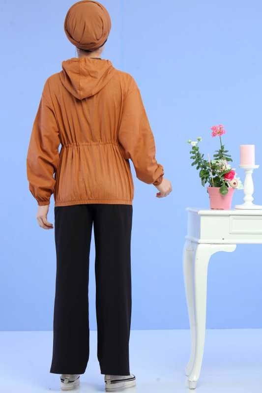Düz Orta Kadın Sarı Kapşonlu Sweat Taba  - 6741