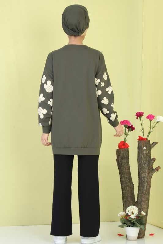 Düz Orta Kadın Haki Baskılı Tunik Siyah  - 6754