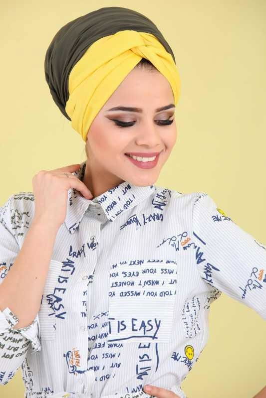 Düz Orta Kadın Yeşil Desen Tunik Pembe  - 6775 YEŞİL