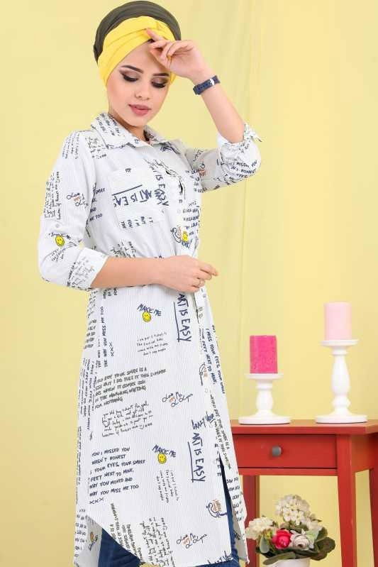 Düz Orta Kadın Yeşil Desen Tunik Pembe  - 6775 YEŞİL