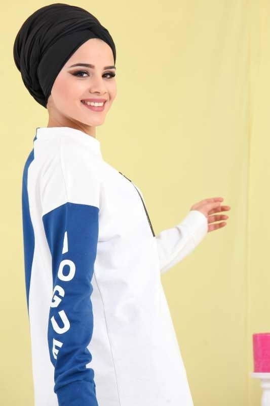 Düz Orta Kadın Mavi Spor Tunik Yeşil  - 6778 MAVİ