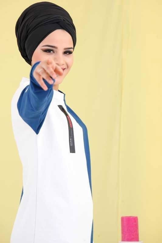 Düz Orta Kadın Mavi Spor Tunik Yeşil  - 6778 MAVİ