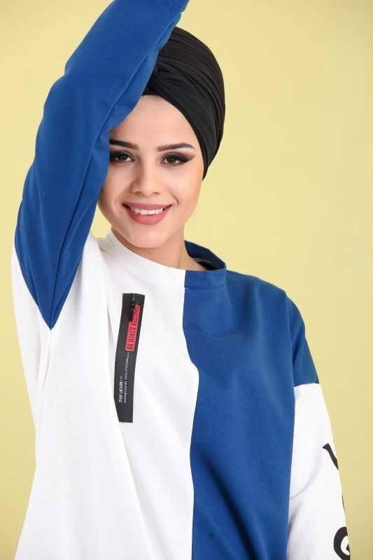 Düz Orta Kadın Mavi Spor Tunik Yeşil  - 6778 MAVİ